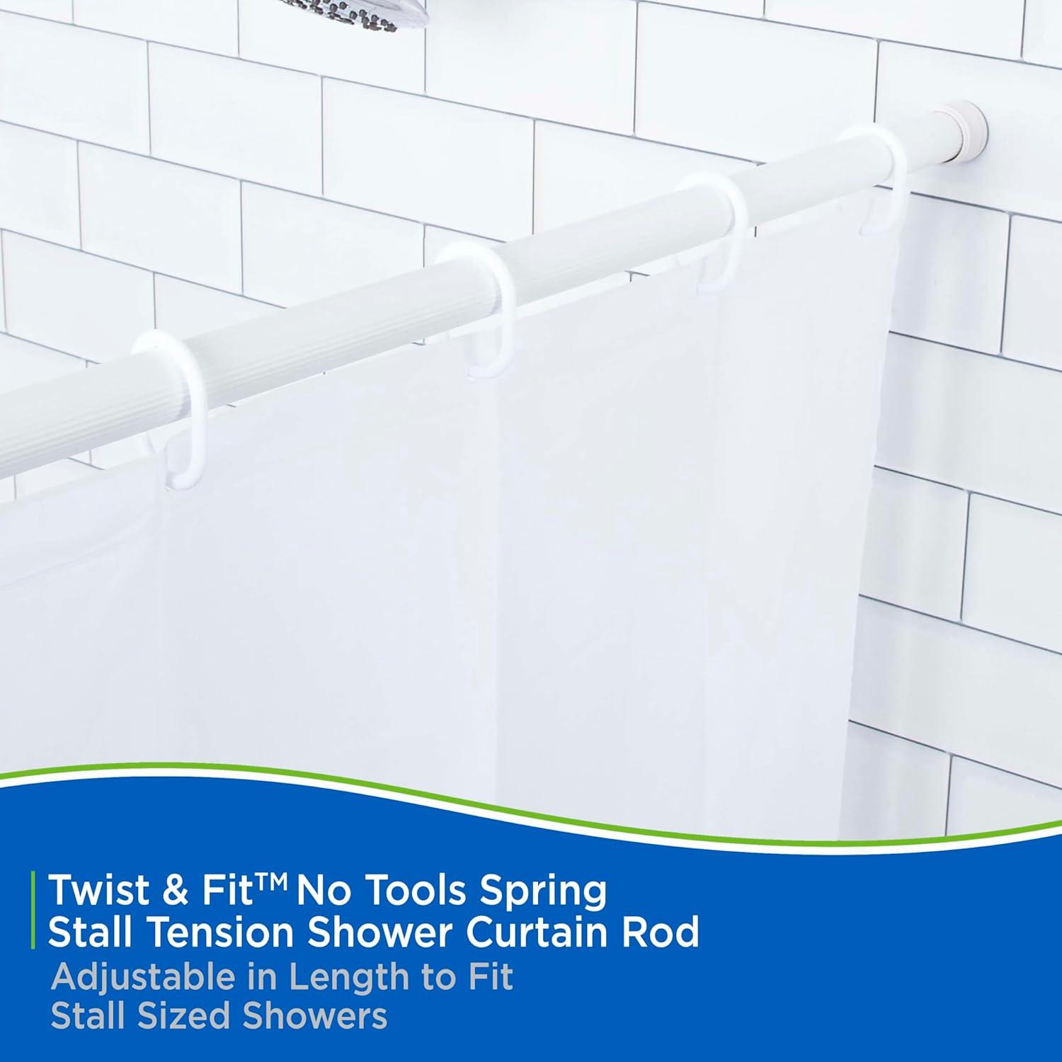 Kenney® Twist & Fit™ No Tools Rust-Resistant Coated Steel Straight Spring Tension Stall Shower Curtain Rod, 24-38", White