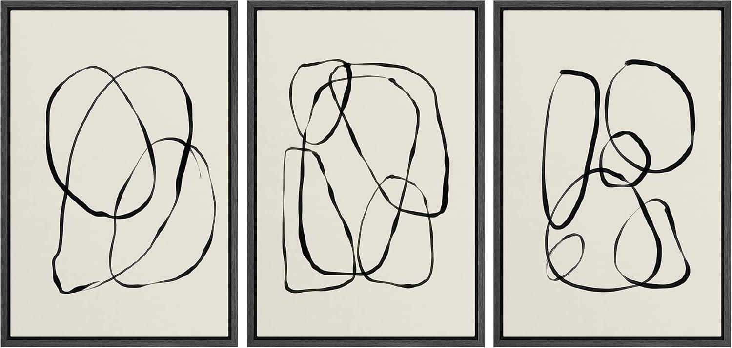SIGNLEADER " Modern Duotone Geometric Spiral Ring Circle Collage 3 Piece Framed Wall Art. " 3 - Pieces