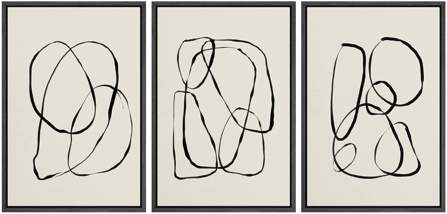 SIGNLEADER " Modern Duotone Geometric Spiral Ring Circle Collage 3 Piece Framed Wall Art. " 3 - Pieces