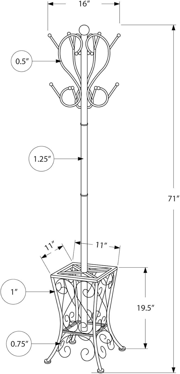 Monarch Specialties Coat Rack Hall Tree Free Standing 8 Hooks Entryway 71InchH Umbrella Holder Bedroom Metal Black Transitional