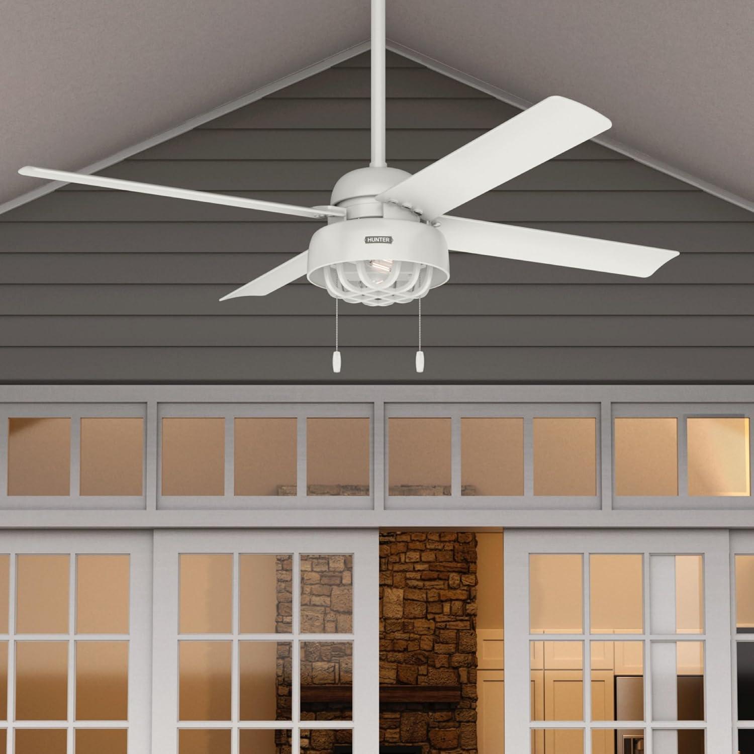 52" Spring Mill 4 - Blade Damp Rated Ceiling Fan With LED Light Kit And Pull Chain