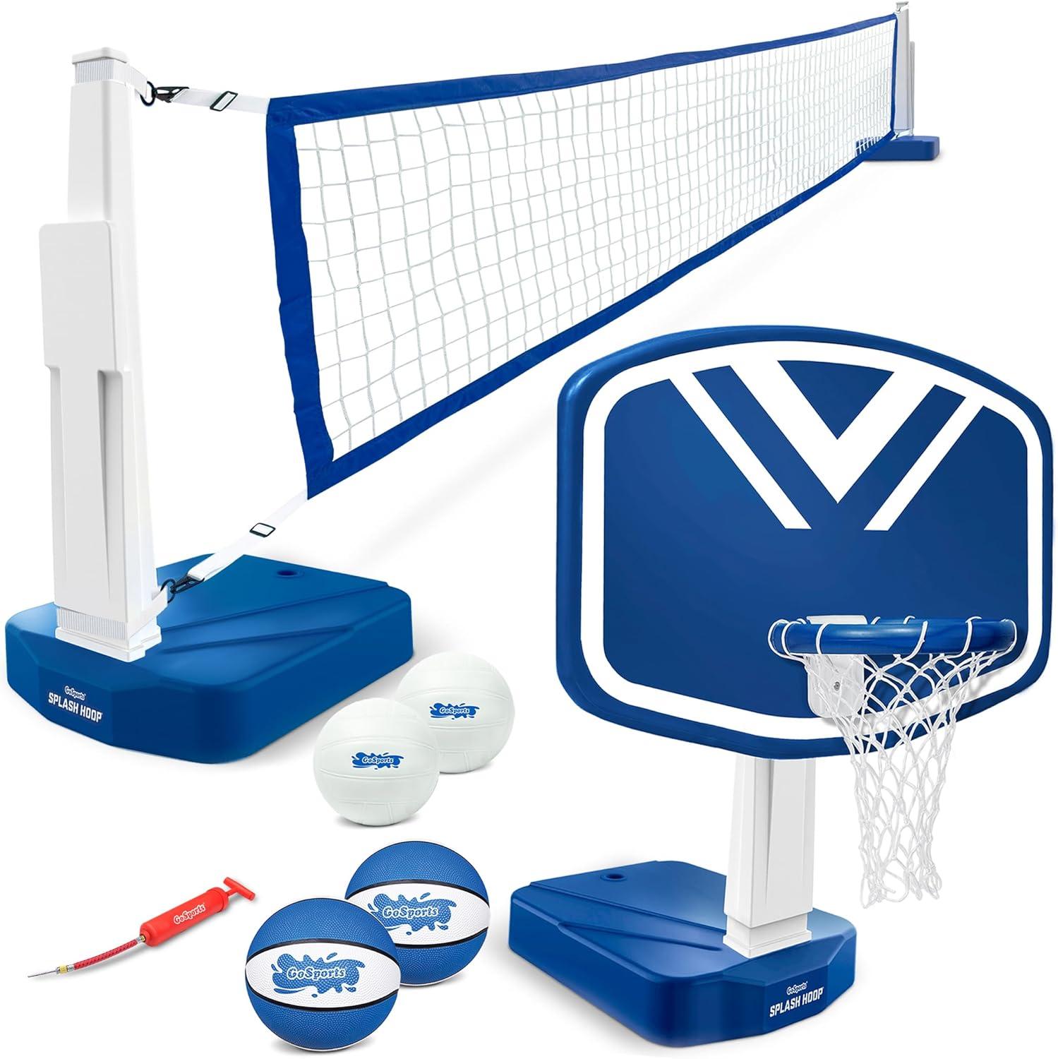 GoSports Splash Hoop 2-in-1 Pool Basketball Hoop & Volleyball Net Game Set