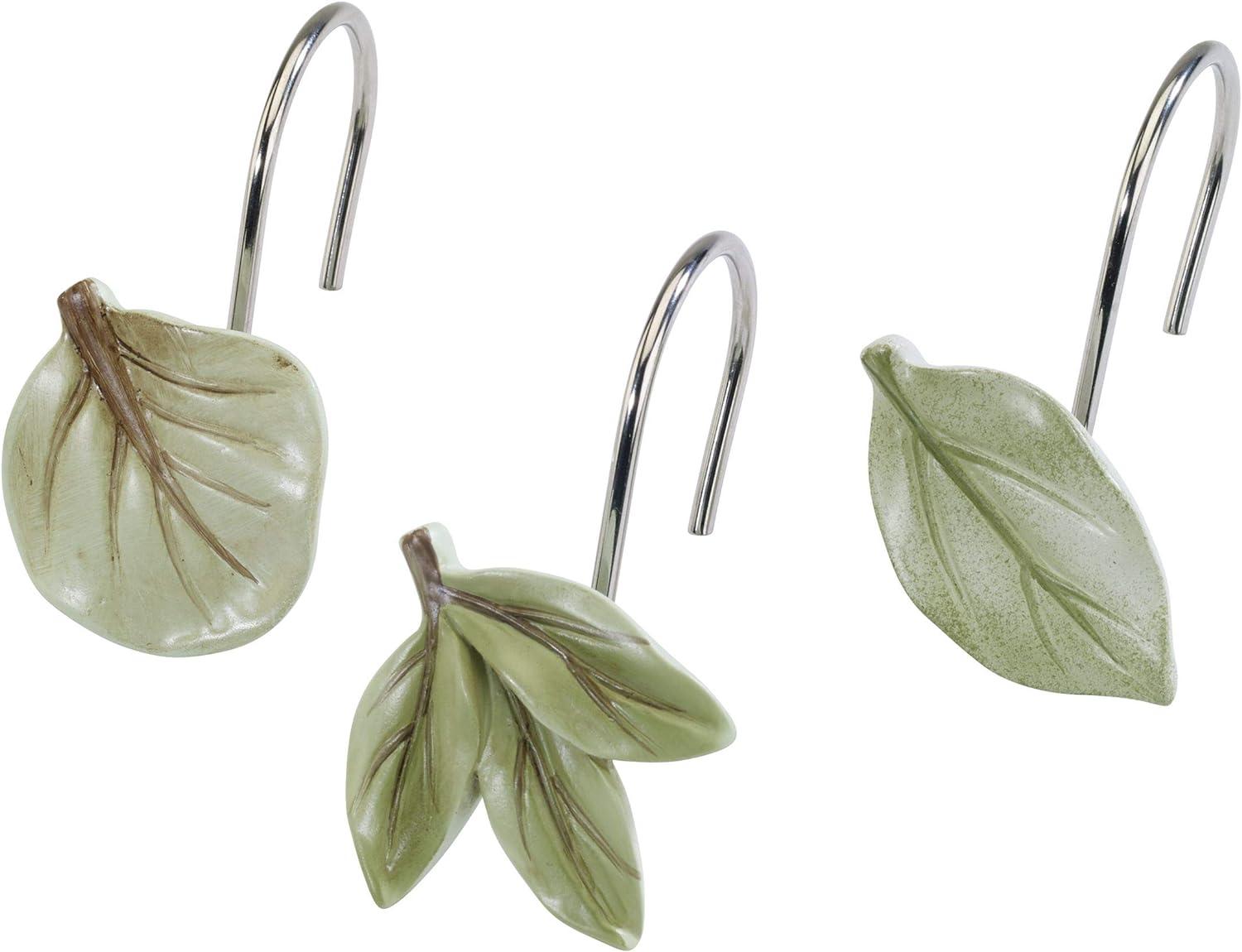 Green Ombre Leaves Resin Shower Curtain Hooks Set