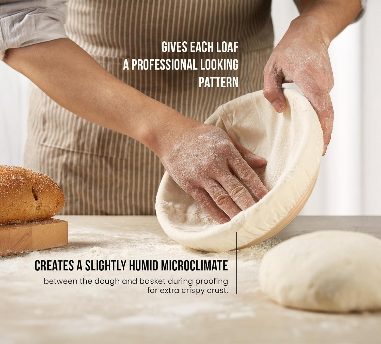 kook Kook 2-Piece 9-Inch Banneton Bread Proofing Basket Set with Linen Liners (Set of 2)