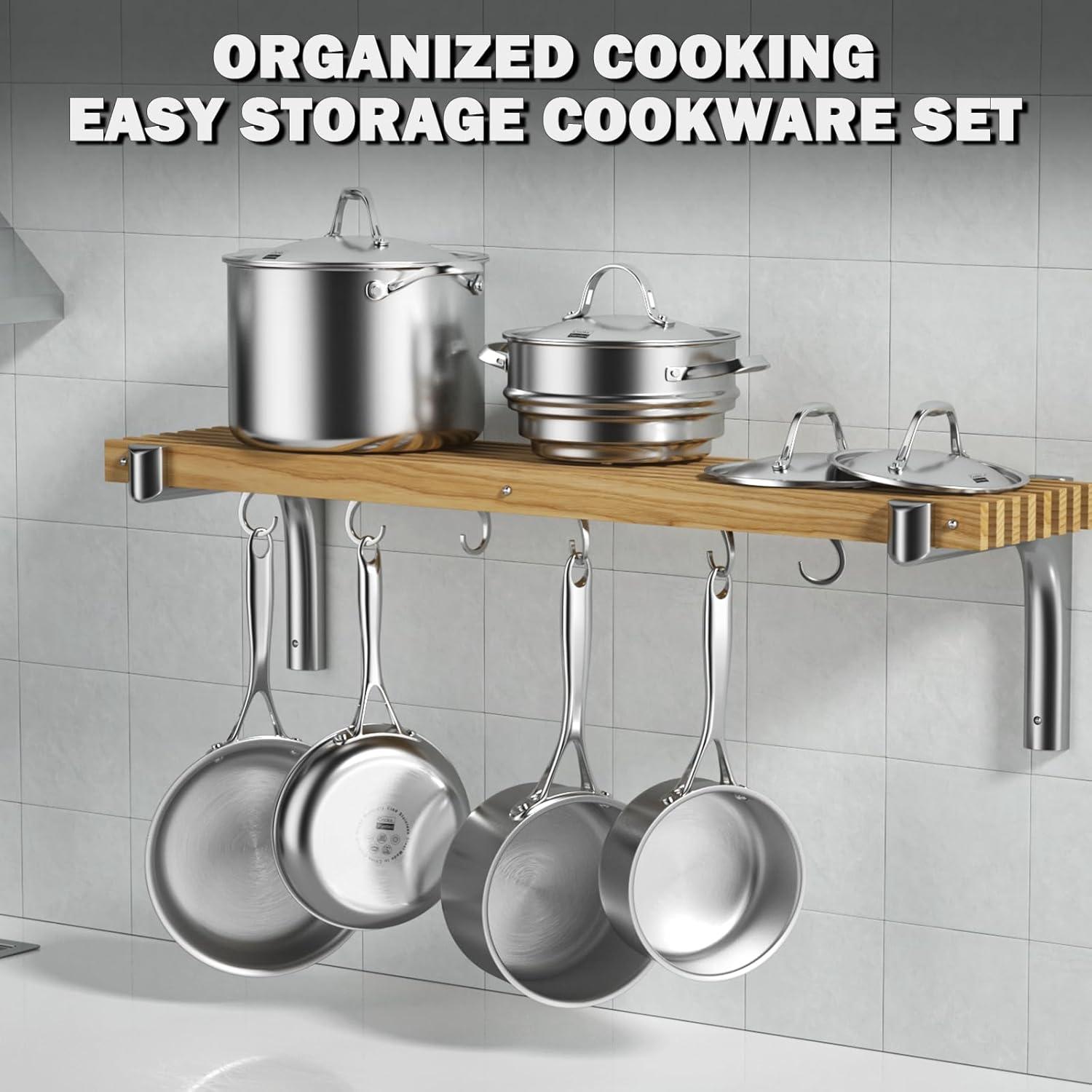 Cooks Standard Stainless Steel Kitchen Cookware Sets 12-Piece, Multi-Ply Full Clad Pots and Pans Cooking Set with Stay-Cool Handles, Dishwasher Safe, Oven Safe 500°F