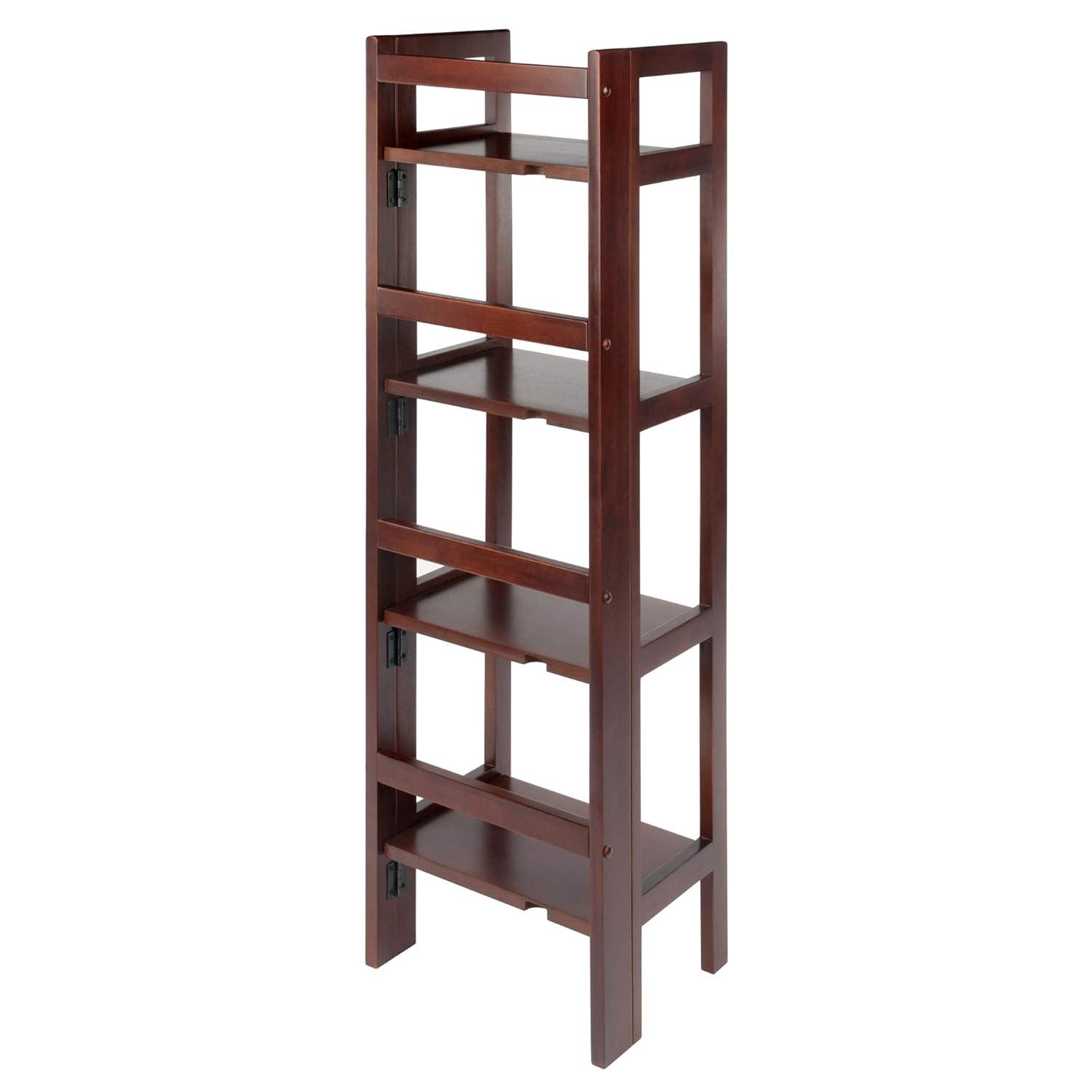 51.34" Terry Folding Bookcase Walnut - Winsome: Beech Wood, 4 Shelves, Space Saver
