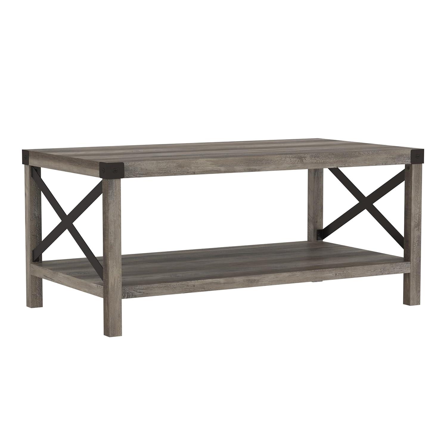 Walker Edison Farmhouse Open Storage Coffee Table, Sable