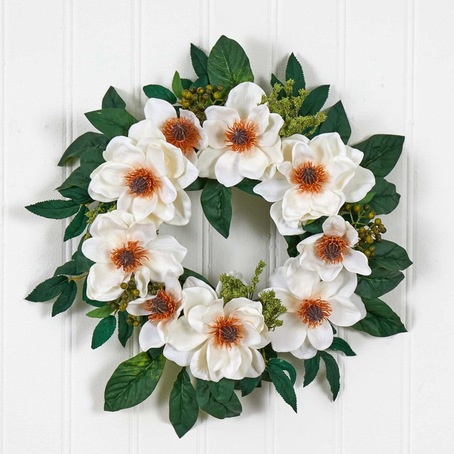 Nearly Natural 22 in. Magnolia Wreath