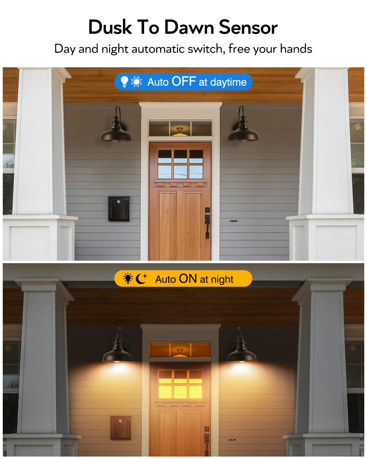VIANIS Dusk to Dawn Barn Lights, 2 Pack Brown Gooseneck Outdoor Light Fixture, Farmhouse Outdoor Wall Lights for House, Porch, Entryway, Garage