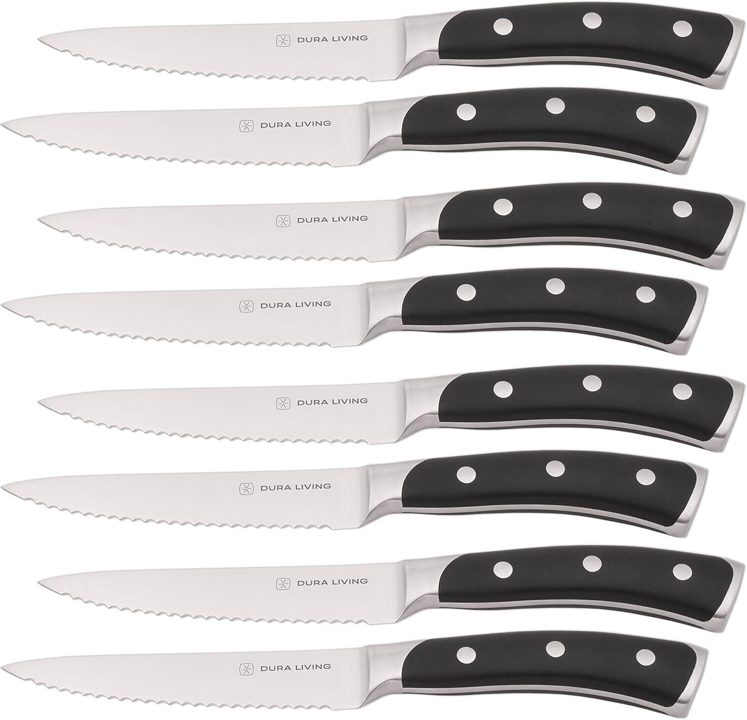 Dura Culina® Elite Series 8 Piece Stainless Steel Steak Knife Set, Black