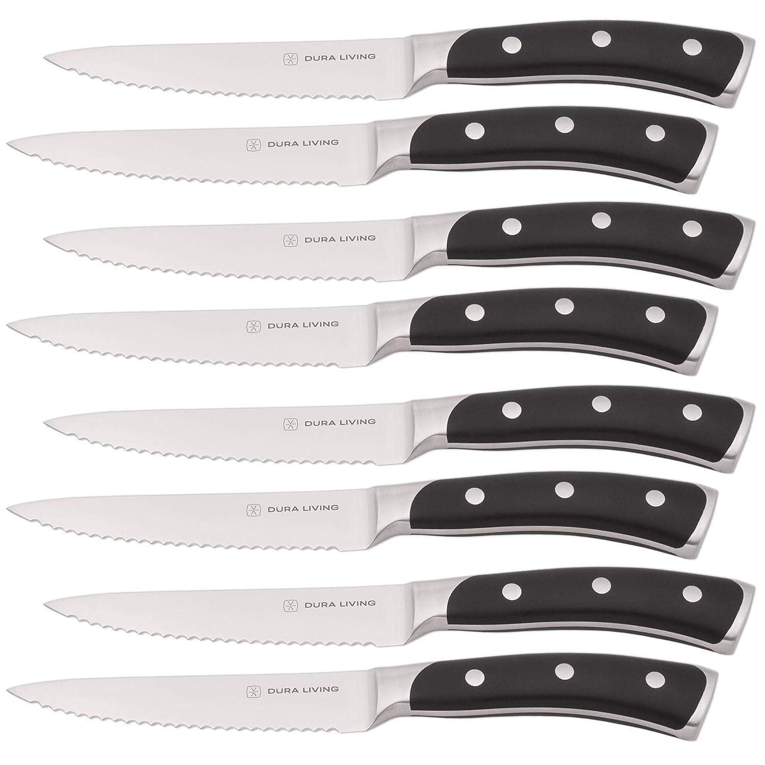 Dura Culina® Elite Series 8 Piece Stainless Steel Steak Knife Set, Black