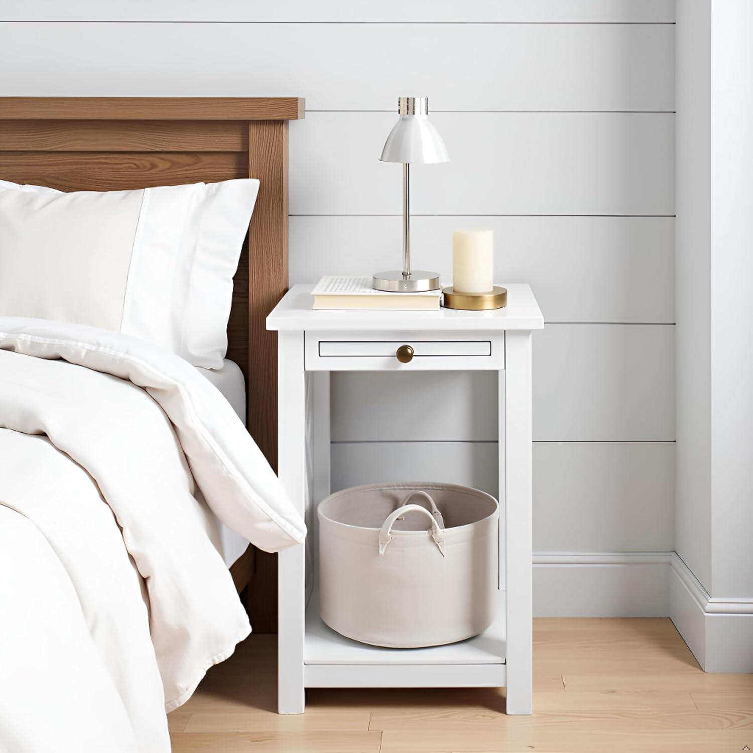 Alaterre Furniture Coventry Wood End Table with Tray and Bottom Shelf, Modern Accent Furniture, White