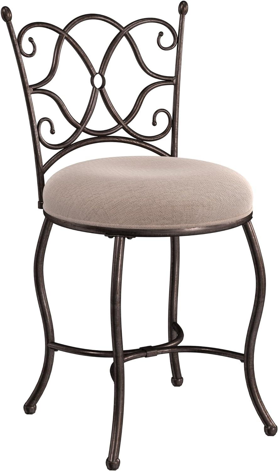 Rubbed Gray Metal Vanity Stool with Dove Gray Upholstered Seat