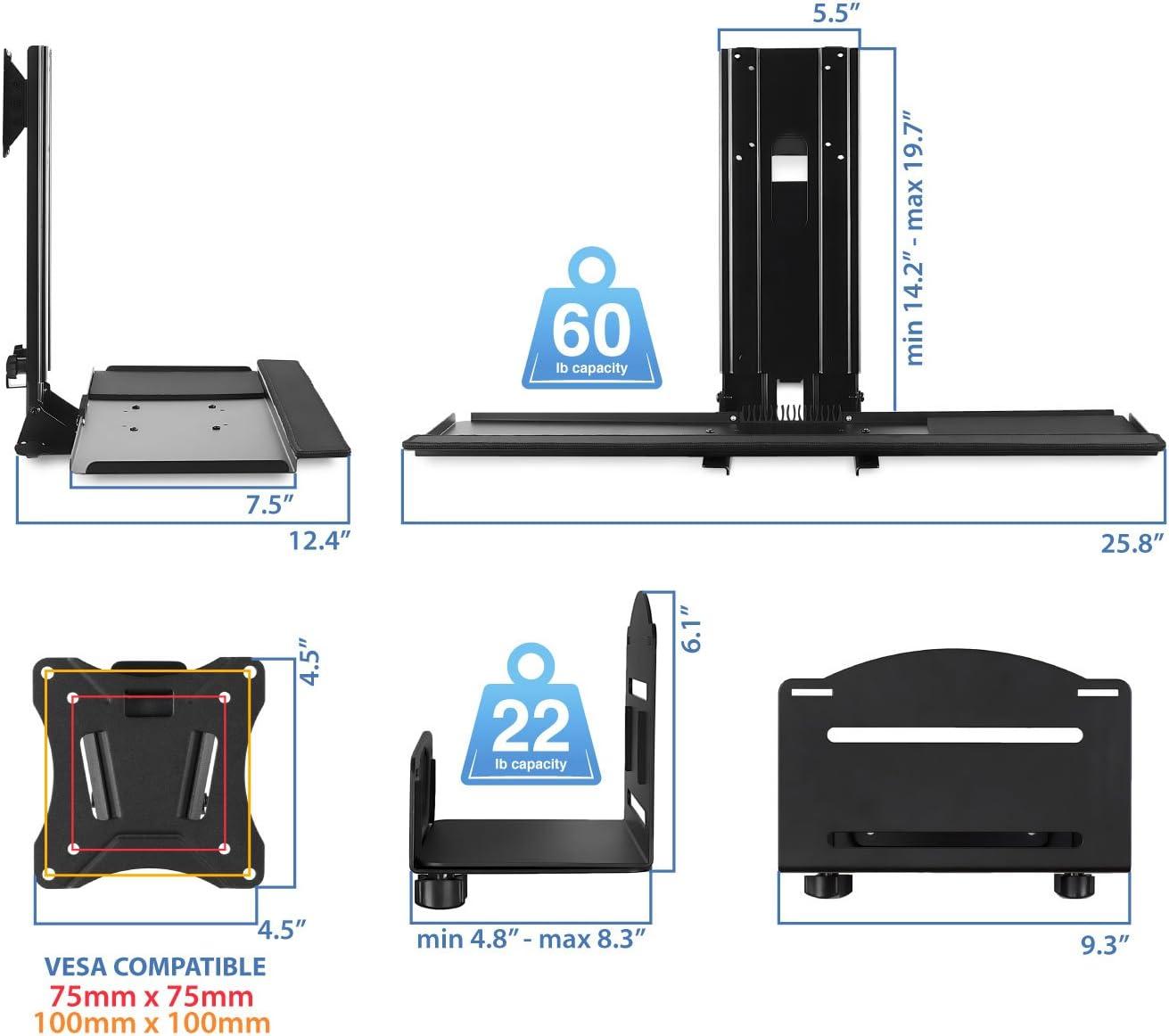 Black Adjustable Wall Mount for Monitor and Keyboard with CPU Holder