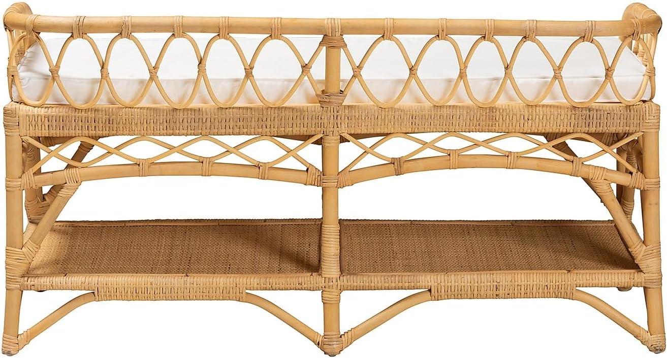 bali & pari Leryn Modern Bohemian Natural Brown Rattan Bench