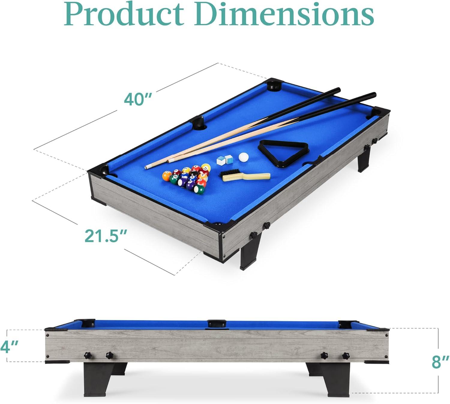 Best Choice Products 40in Tabletop Billiard Table, Pool Game Table w/ 2 Cue Sticks, Ball Set, Storage Bag - Gray