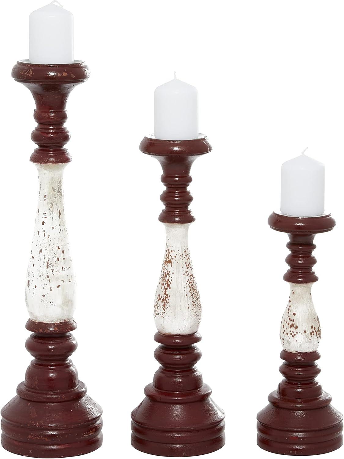 Vintage Red Wood Farmhouse Candlestick Set, 20" Height