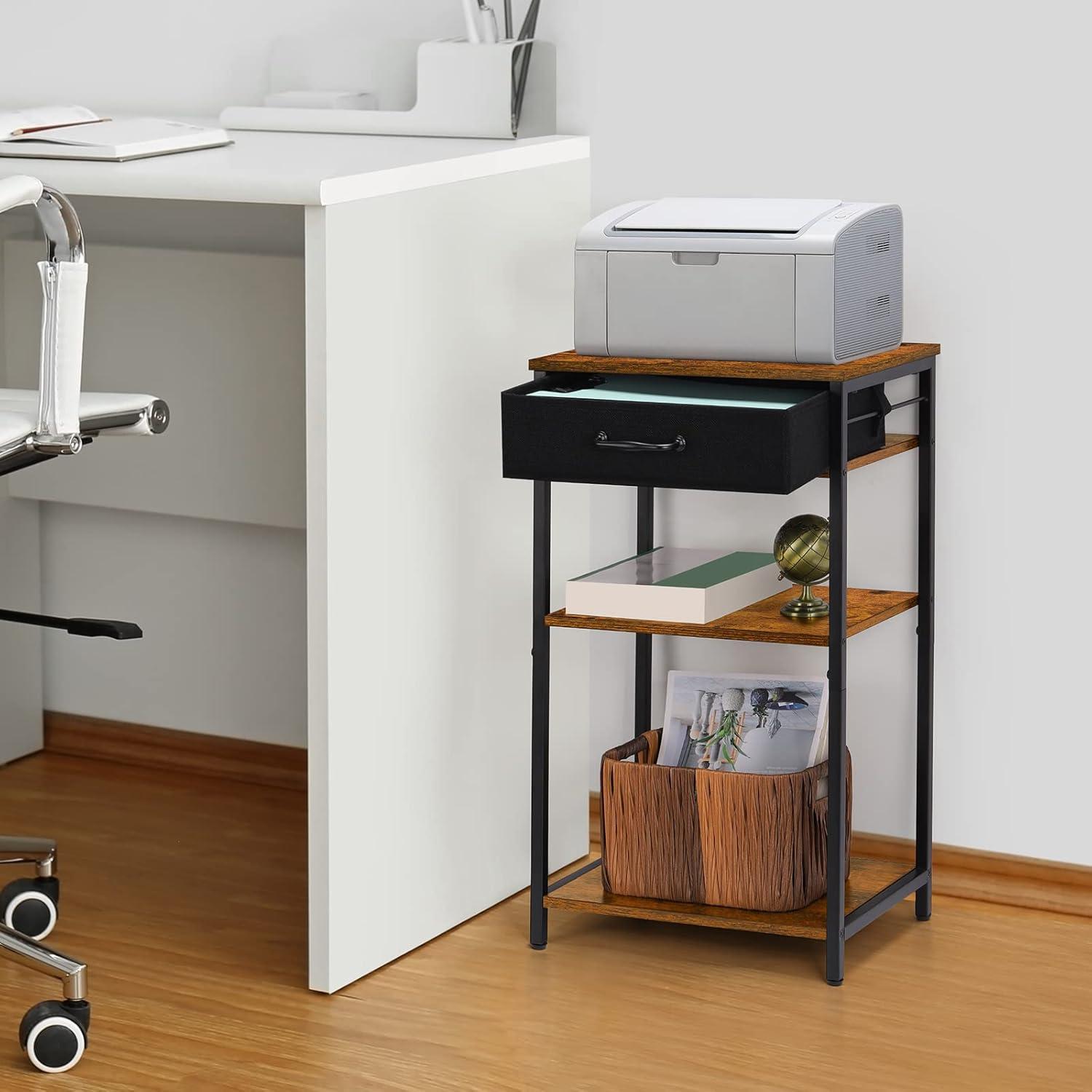 Brown and Black 3-Tier Industrial Printer Stand with Storage