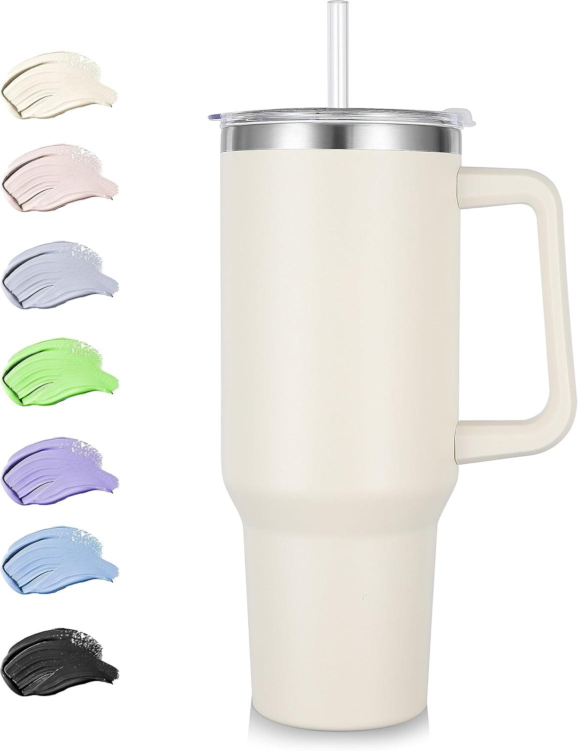40oz Explosive Car Cup Handle Thermos Cup Stainless Steel Large Capacity Cold Straw Ice Bullion Cup