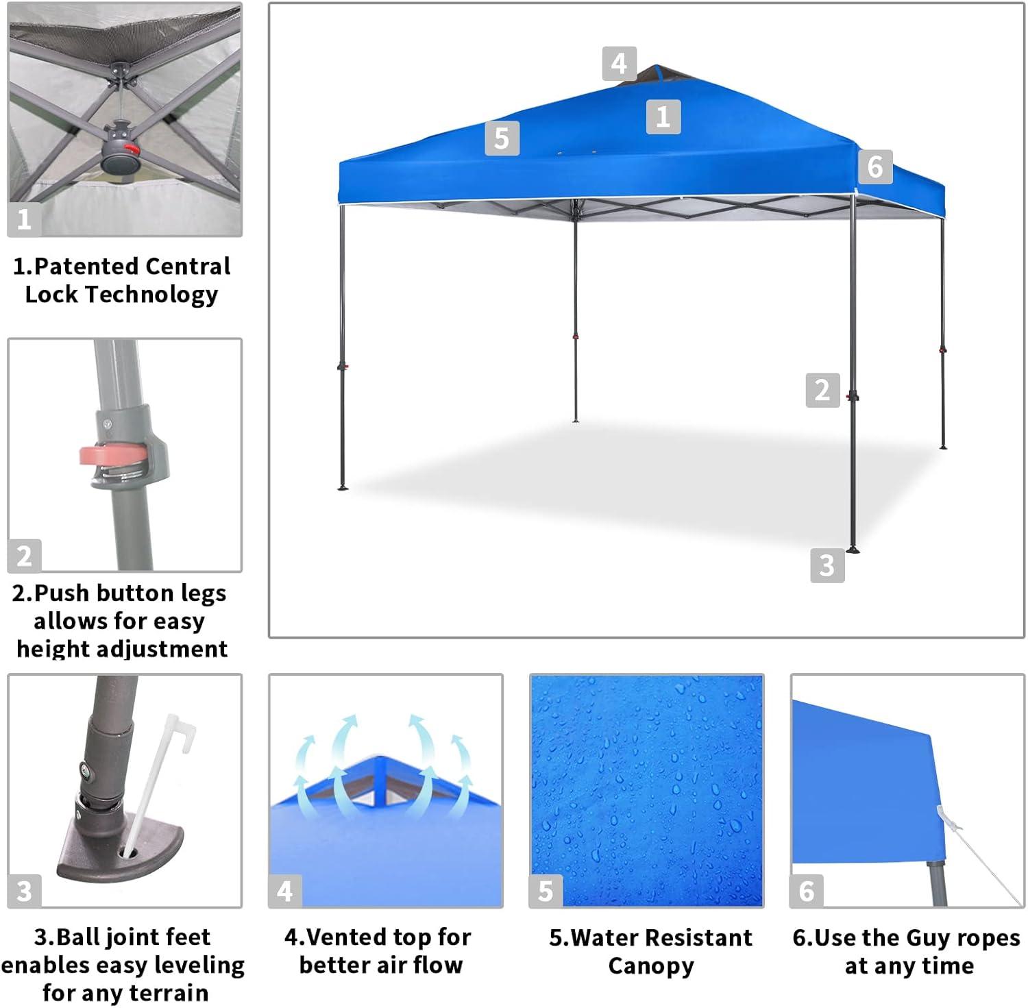 Blue 10x10 Steel Pop-Up Canopy Tent with Carry Bag