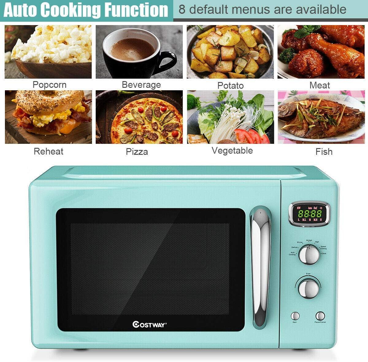 Costway 0.9Cu.ft. Retro Countertop Compact Microwave Oven 900W 8 Cooking Settings Green