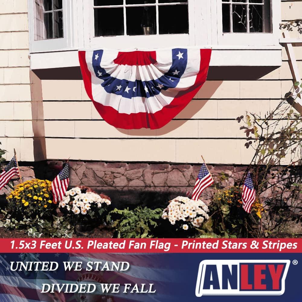 ANLEY USA Pleated Fan Flag, 1.5x3 ft American US Bunting Flag - United States 1.5 x 3 Ft Half Fan Banner （1 Pack）