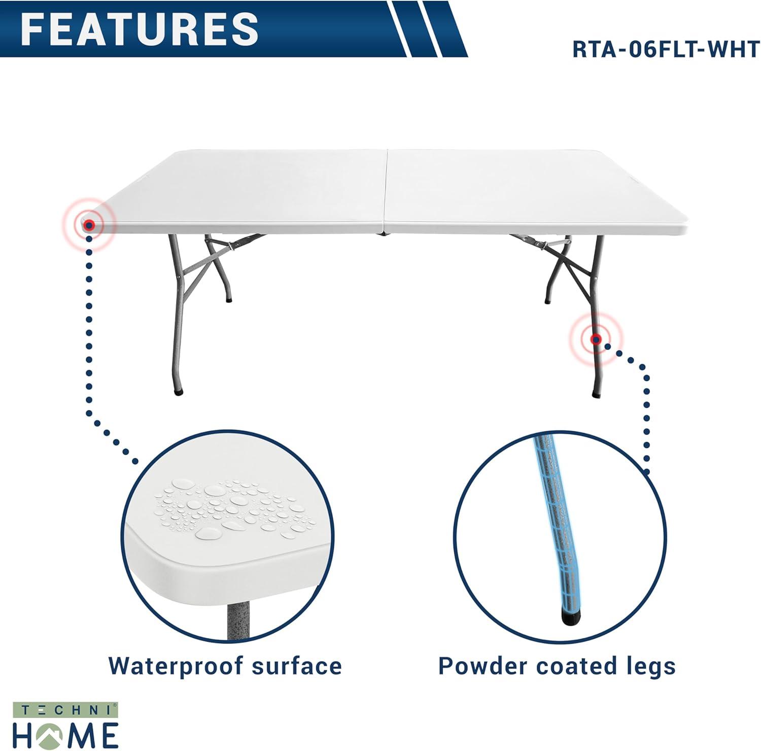 Techni Home 6' Folding Table with Easy-Carry Handle Granite White