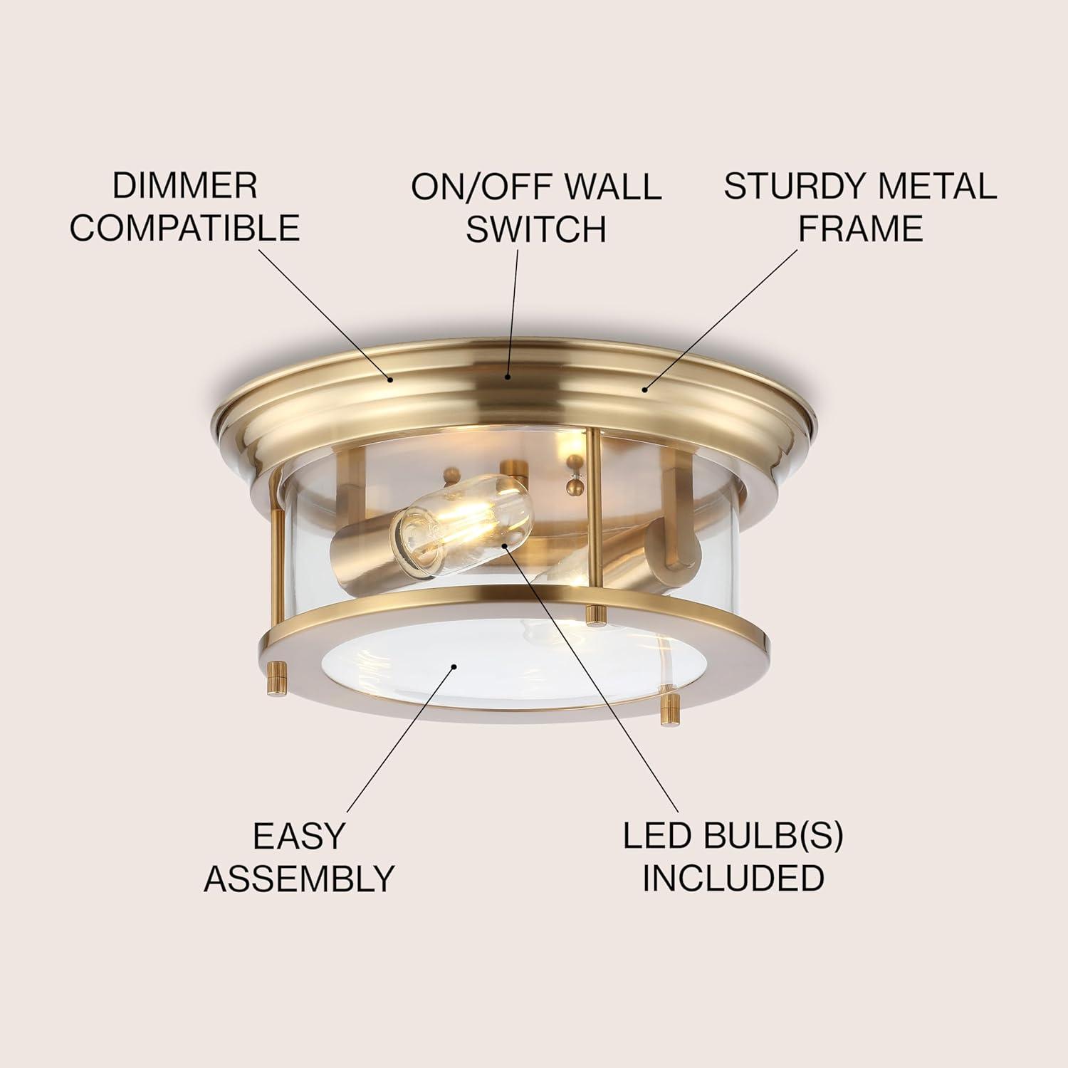 JONATHAN Y Lauren 2-Light Metal/Glass LED Flush Mount