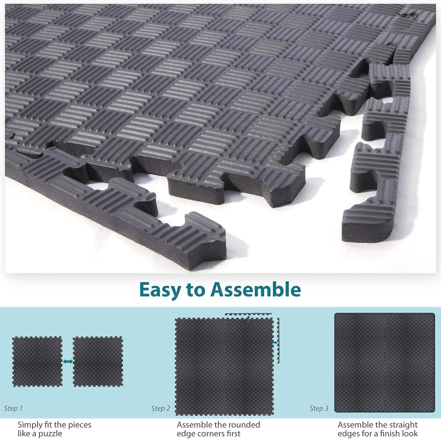 Black EVA Foam Interlocking Exercise Floor Mats, 12" x 12"