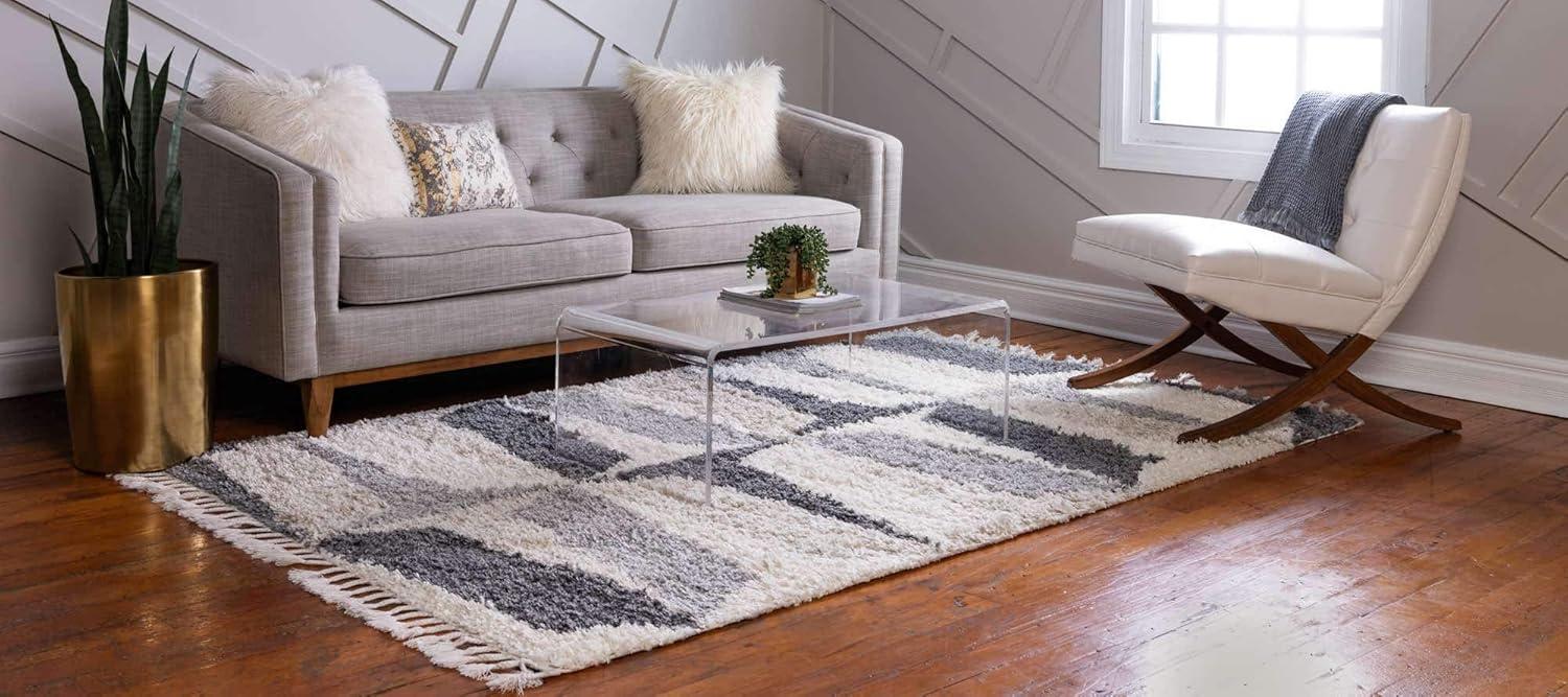 Unique Loom Hygge Shag Collection Area Rug - Balanced (4' 1" x 6' 1" Rectangle Gray/Ivory)