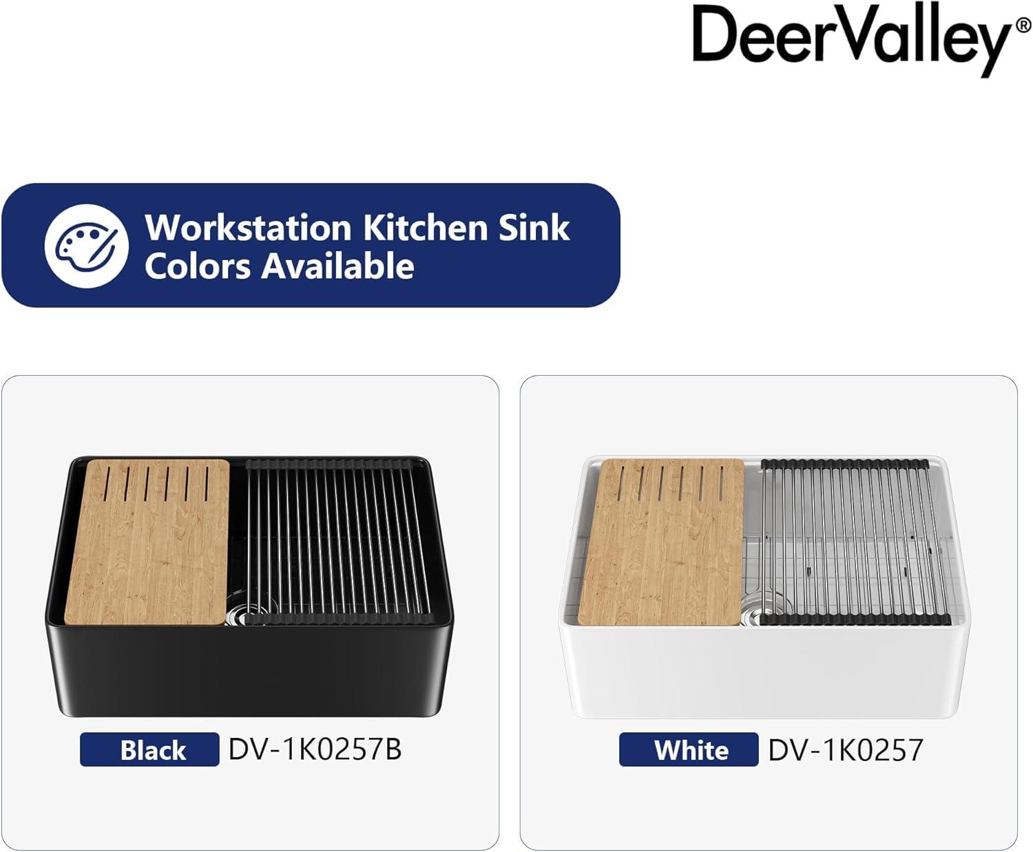 Deervalley 30" L X 20" W Single Basin Workstation Farmhouse Kitchen Sink With Sink Grid, Cutting Board And Dish-Drying Rack