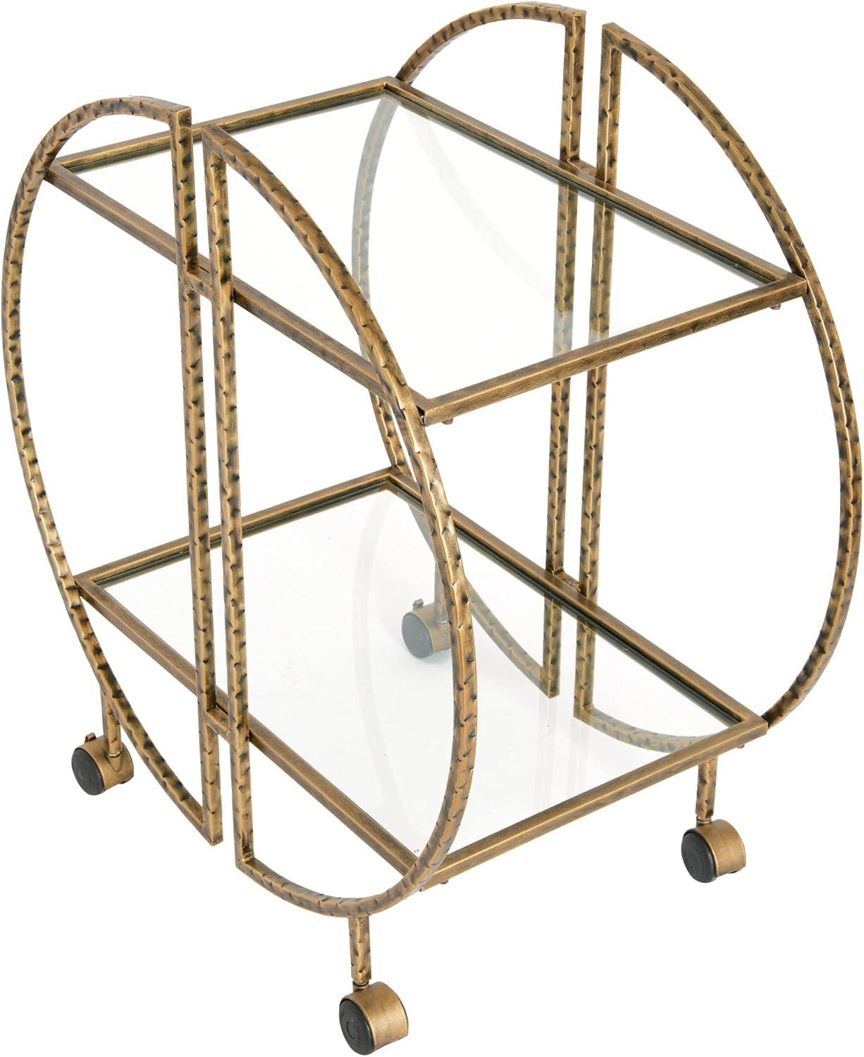 Ember Interiors Modern Round Hammered Brass Bar Cart with Wheels