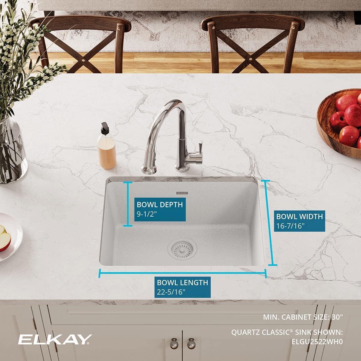 Elkay Quartz Classic 24" Rectangular Undermount Single Bowl Kitchen Sink,White