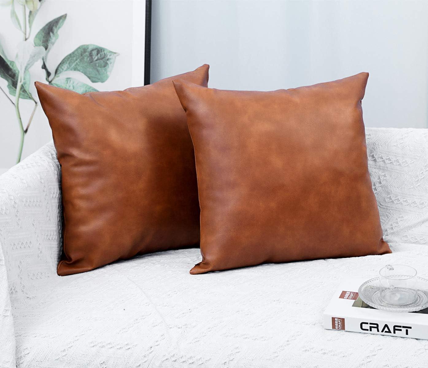 SEEKSEE Faux Leather Lumbar Pillow Cover 12x20 inch, Modern Country Style Decorative Lumbar Pillow for Bedroom Living Room Sofa Brown Accent Pillows.
