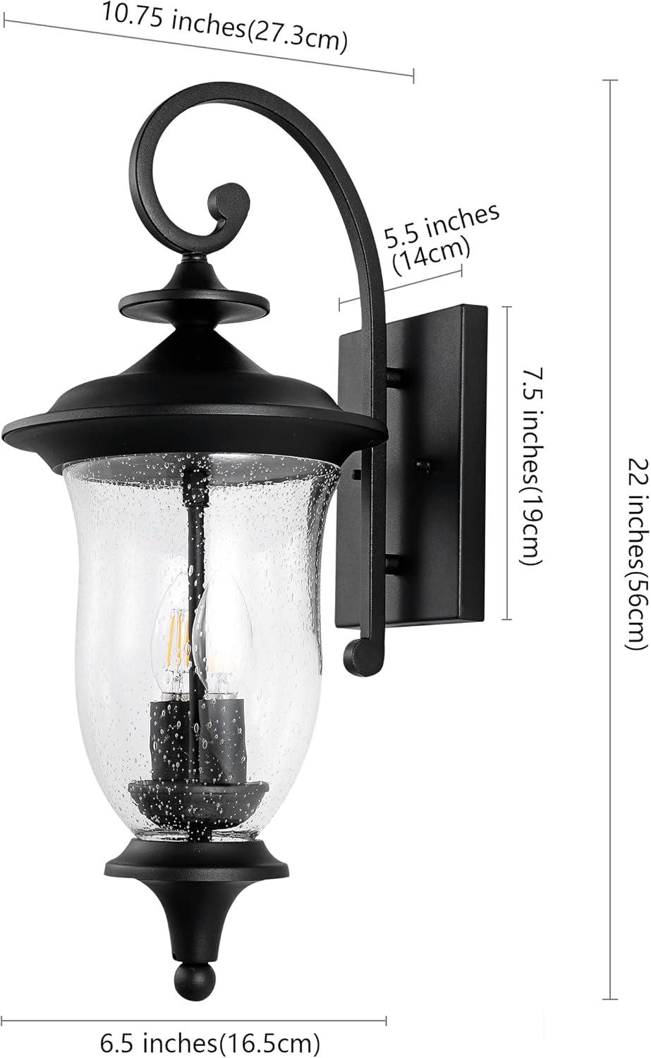 Dowell Black Metal 2-Light Outdoor Wall Sconce with Clear Shade, Set of 2