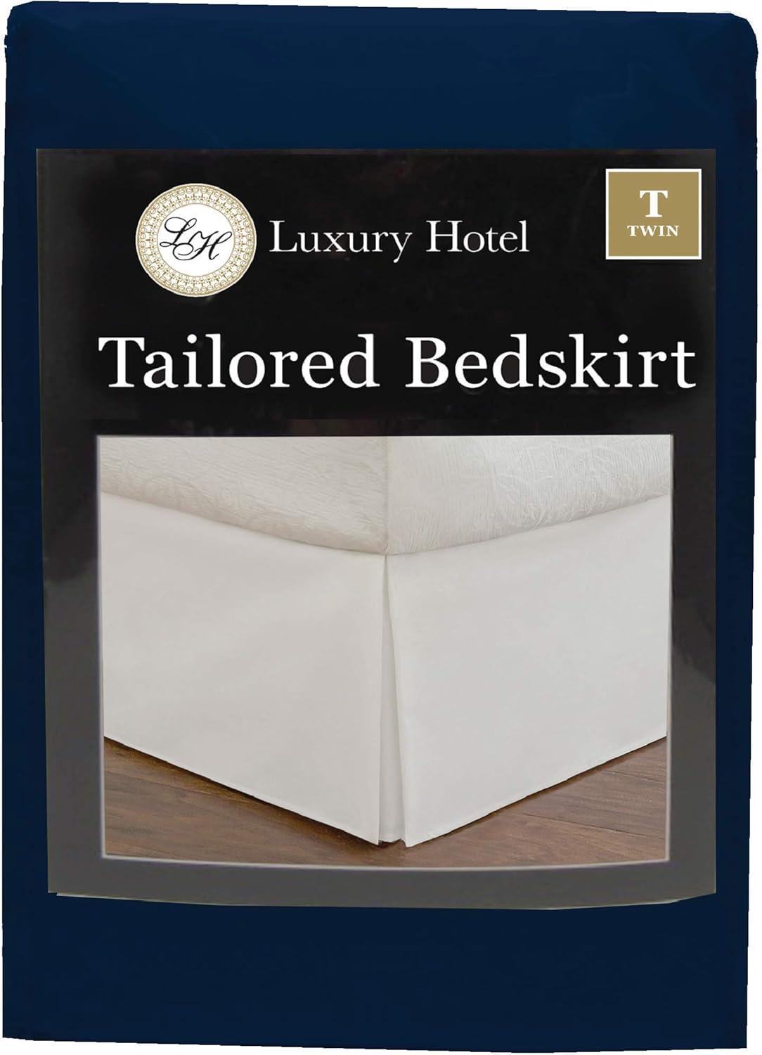 Luxury Hotel Microfiber Tailored Style Bed Skirt with Classic 14 Inch Drop Length, Twin, Navy