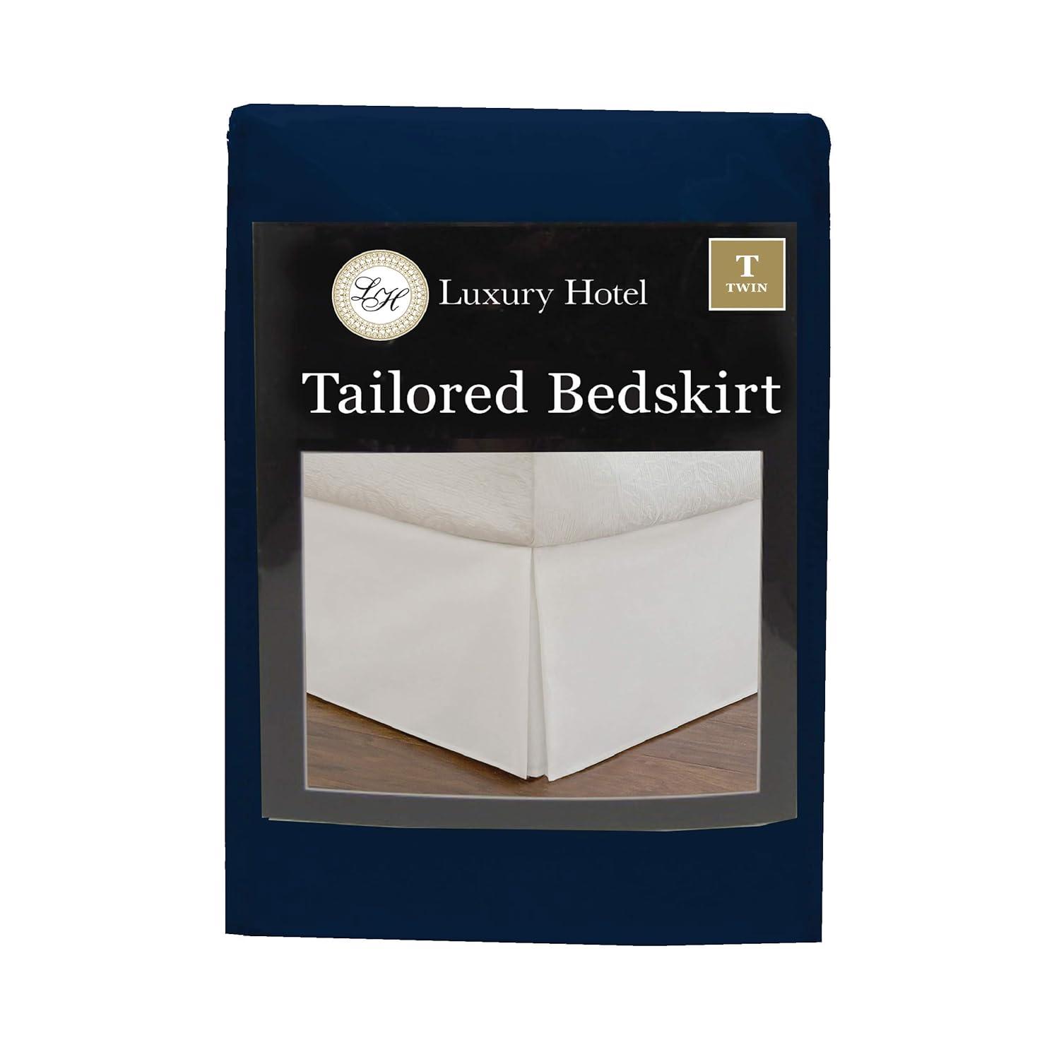 Luxury Hotel Microfiber Tailored Style Bed Skirt with Classic 14 Inch Drop Length, Twin, Navy