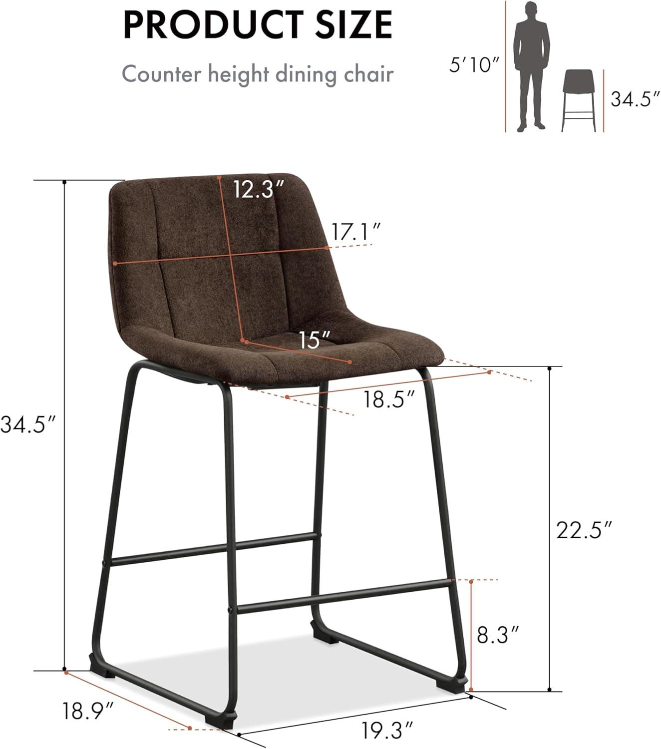 Furniture of America Perri Modern Chenille Counter Height Dining Chairs, Brown (Set of 2)