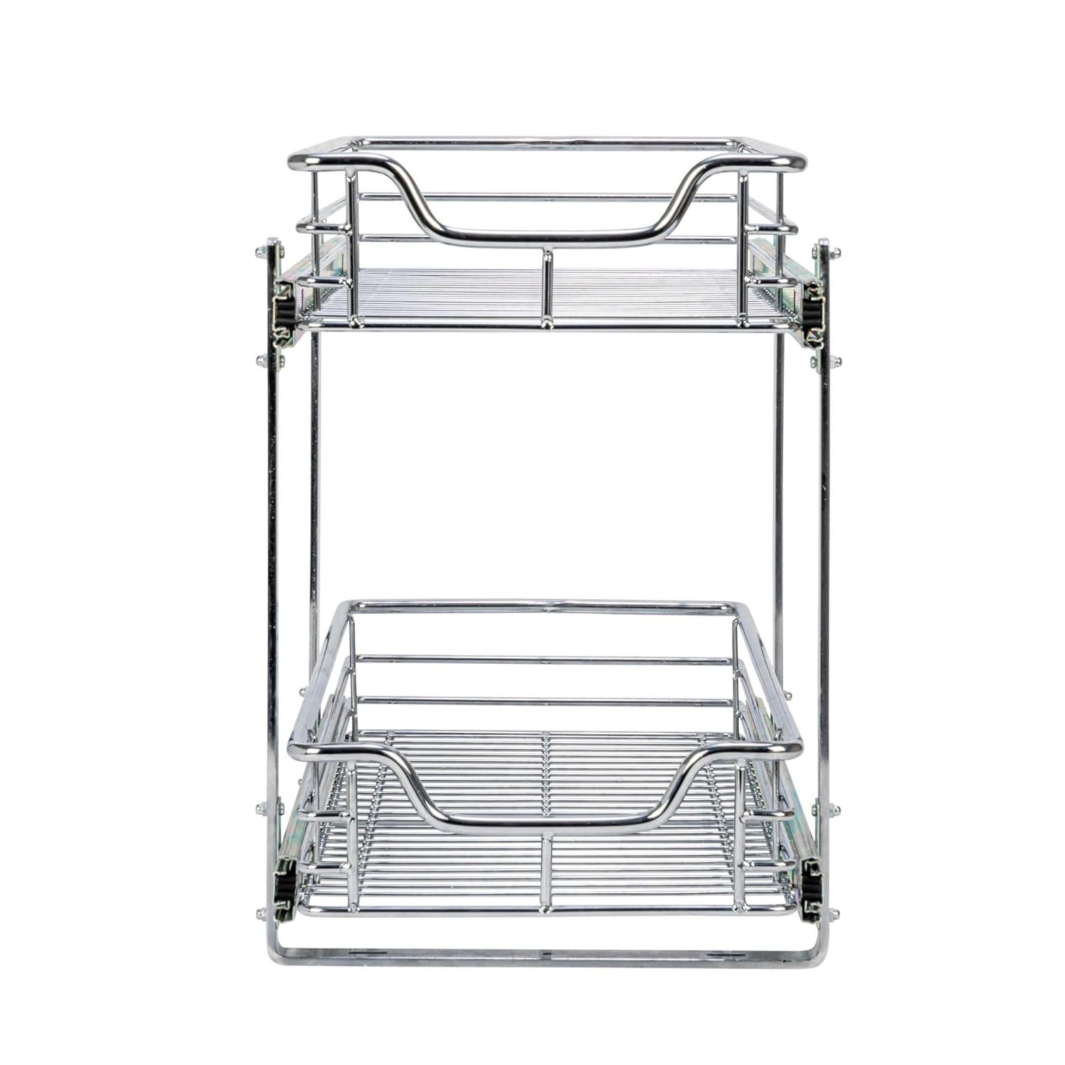 Household Essentials Glidez Multipurpose Chrome-Plated Steel Pull-Out/Slide-Out Storage Organizer for Under Cabinet Use - 2-Tier Design - Fits Standard Size Cabinet or Shelf, Chrome