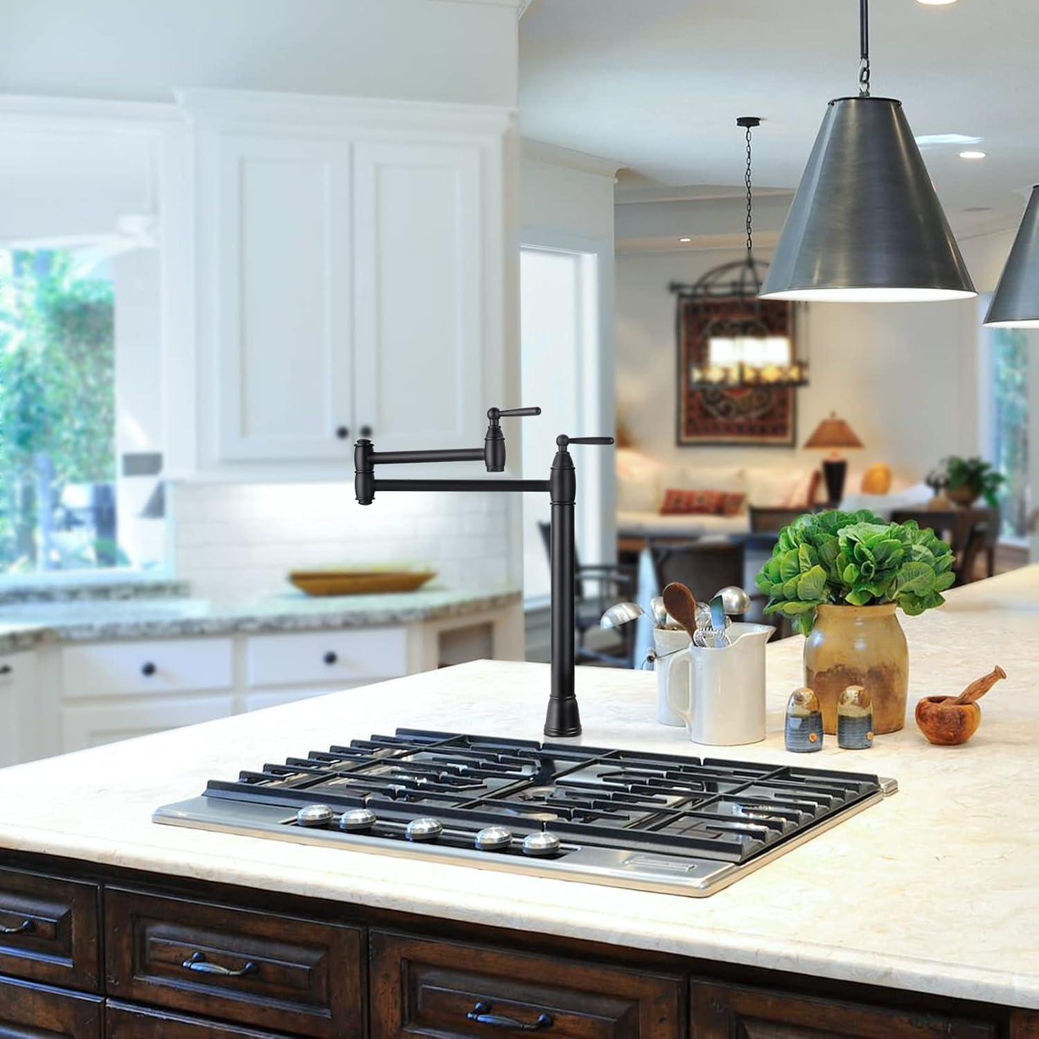 Deck Mount Pot Filler Faucet with Double-Handle in Oil Rubbed Bronze