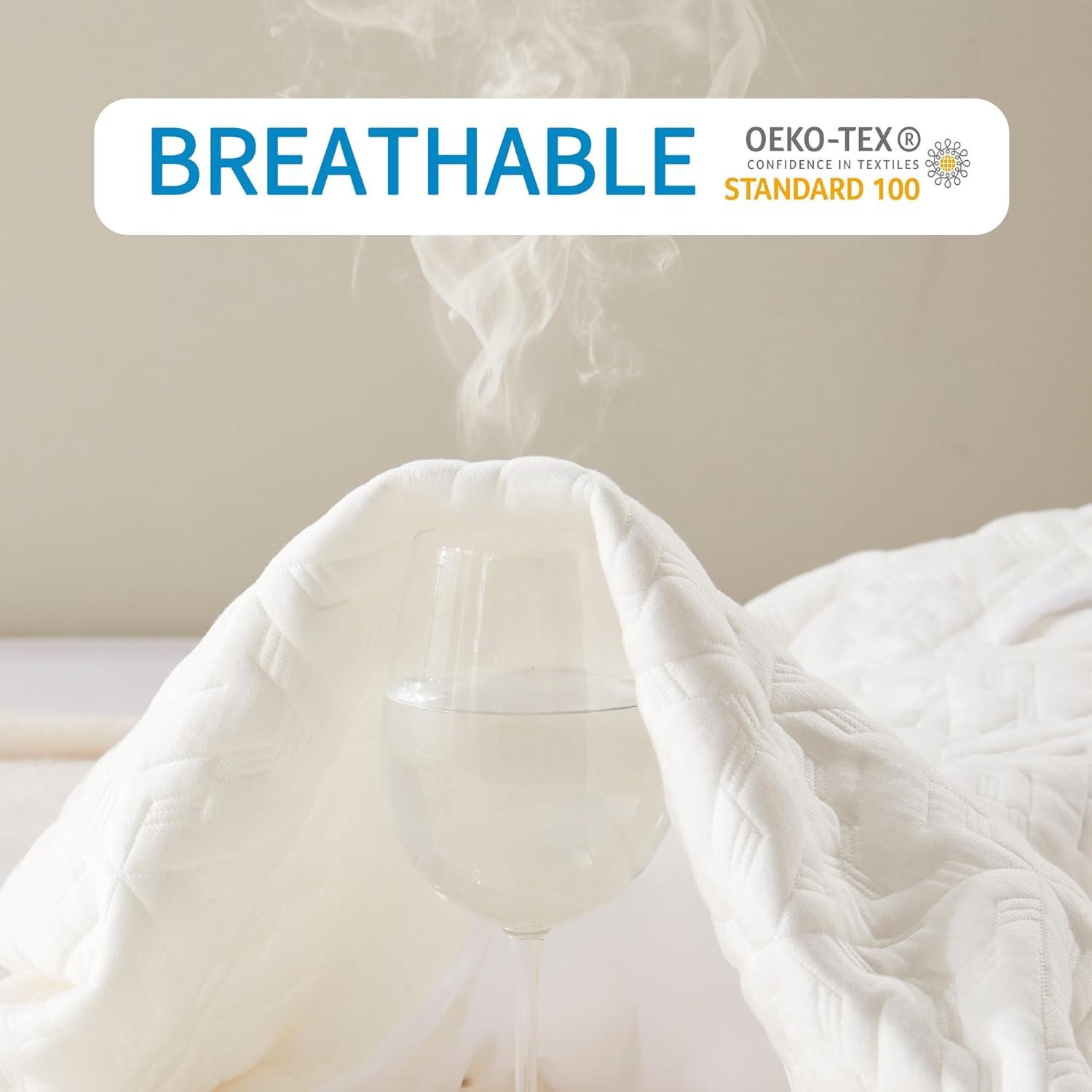 Queen Size Waterproof Mattress Protector, 40% Rayon From Bamboo Cooling Mattress Pad Cover, 3D Air Fabric Breathable Mattress Pad Fitted With Deep Pocket 6"- 15" Machine Washable