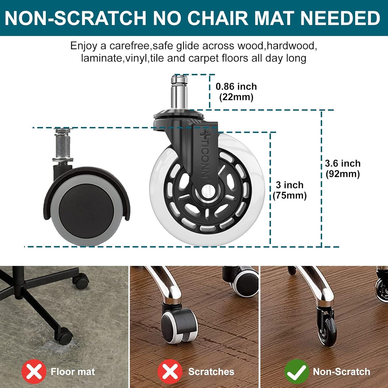 Clear Polyurethane Office Chair Caster Wheels Set of 5