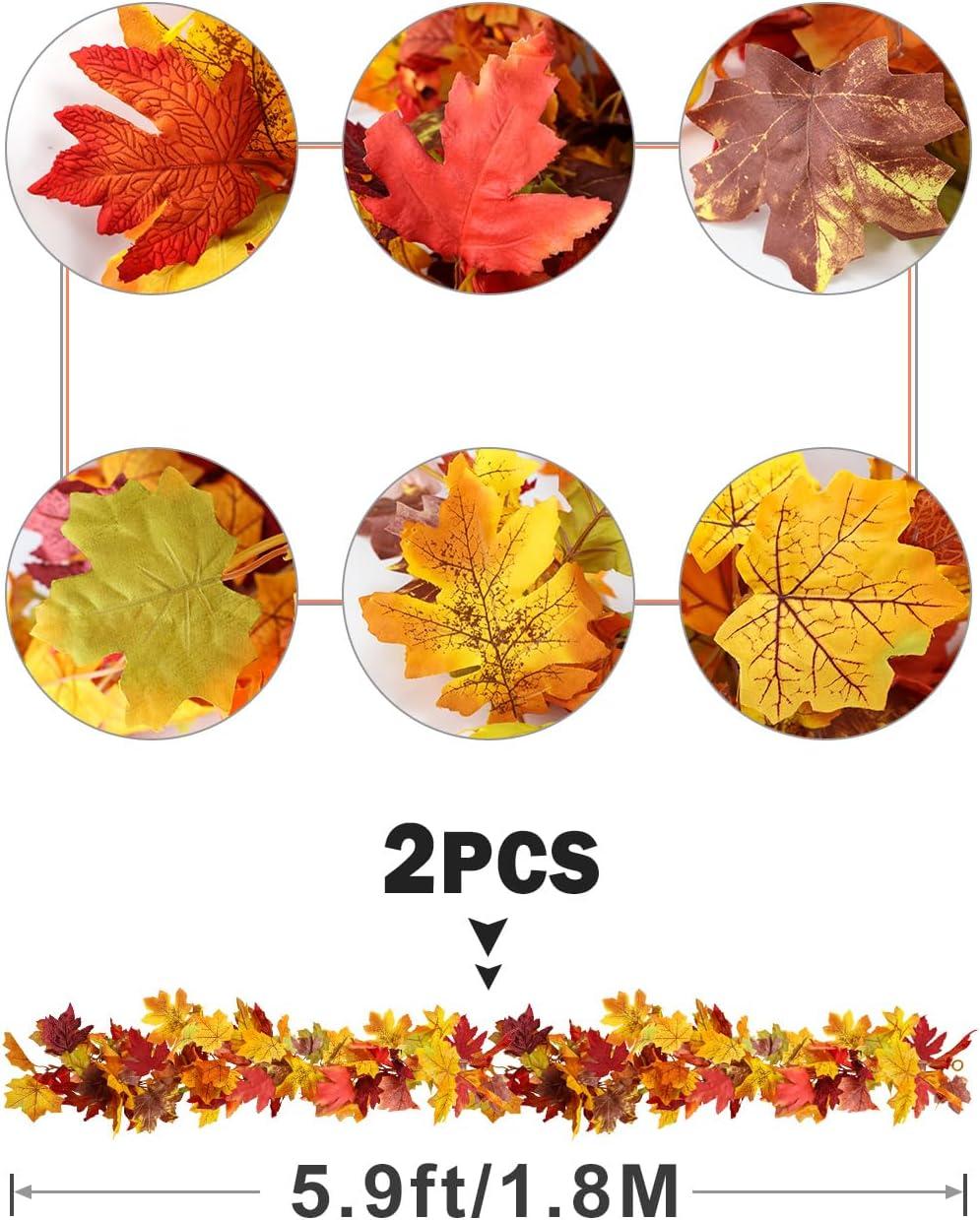 Coolmade 2 Pack Fall Garland Maple Leaf, 5.9Ft/Piece 7 Colors Hanging Vine Garland Artificial Autumn Foliage Garland Thanksgiving Decor for Home Wedding Fireplace Party Christmas