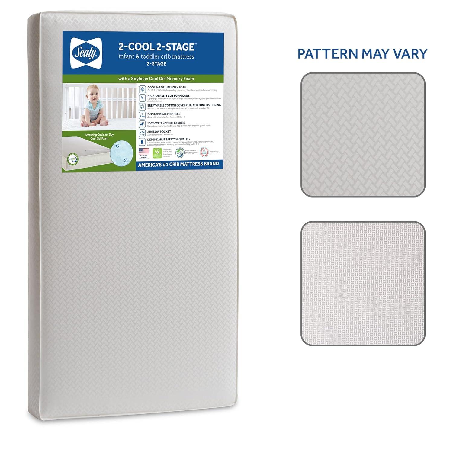 Sealy Baby Sealy Baby 2-Cool 2-Stage Dual Firmness Waterproof Baby Crib Mattress & Toddler Bed Mattress, GREENGUARD Gold Certified, 52" x 28""