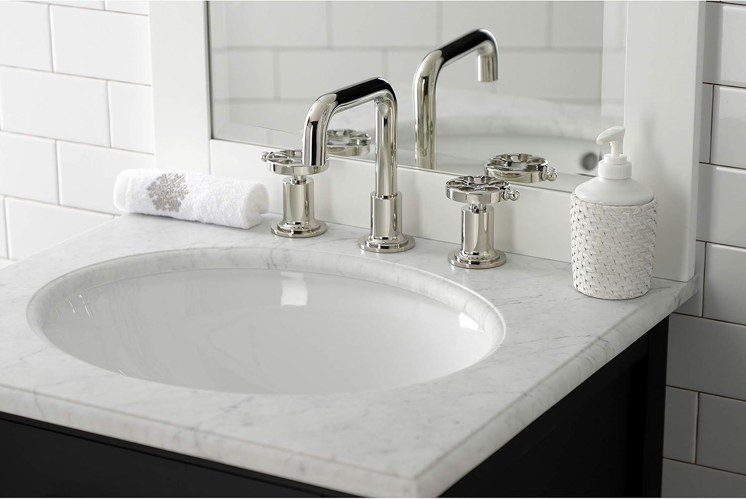 Kingston Brass Belknap Two-Handle 3-Hole Deck Mount Widespread Bathroom Faucet with Push Pop-Up Drain