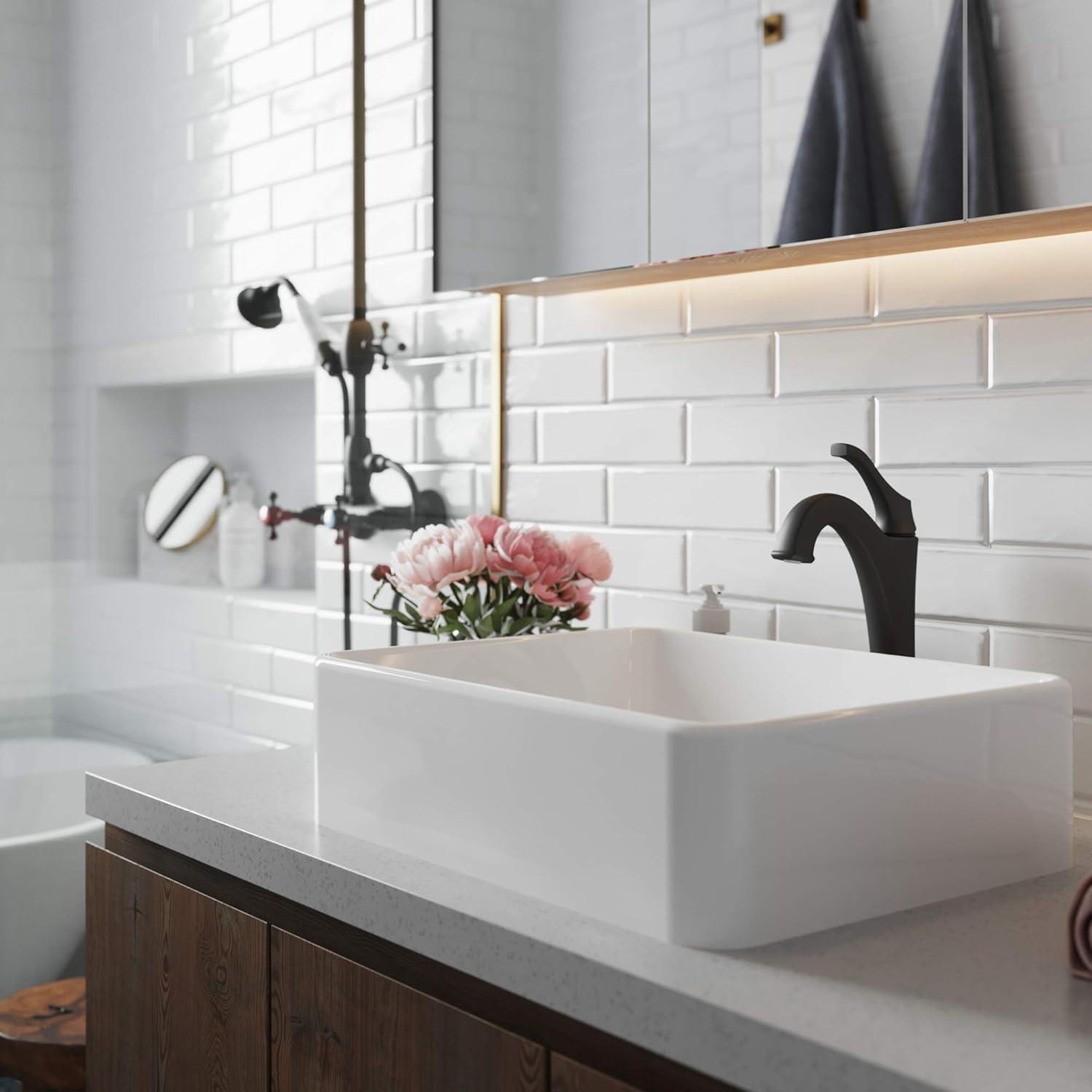 Ceramic Rectangular Vessel Bathroom Sink with Faucet
