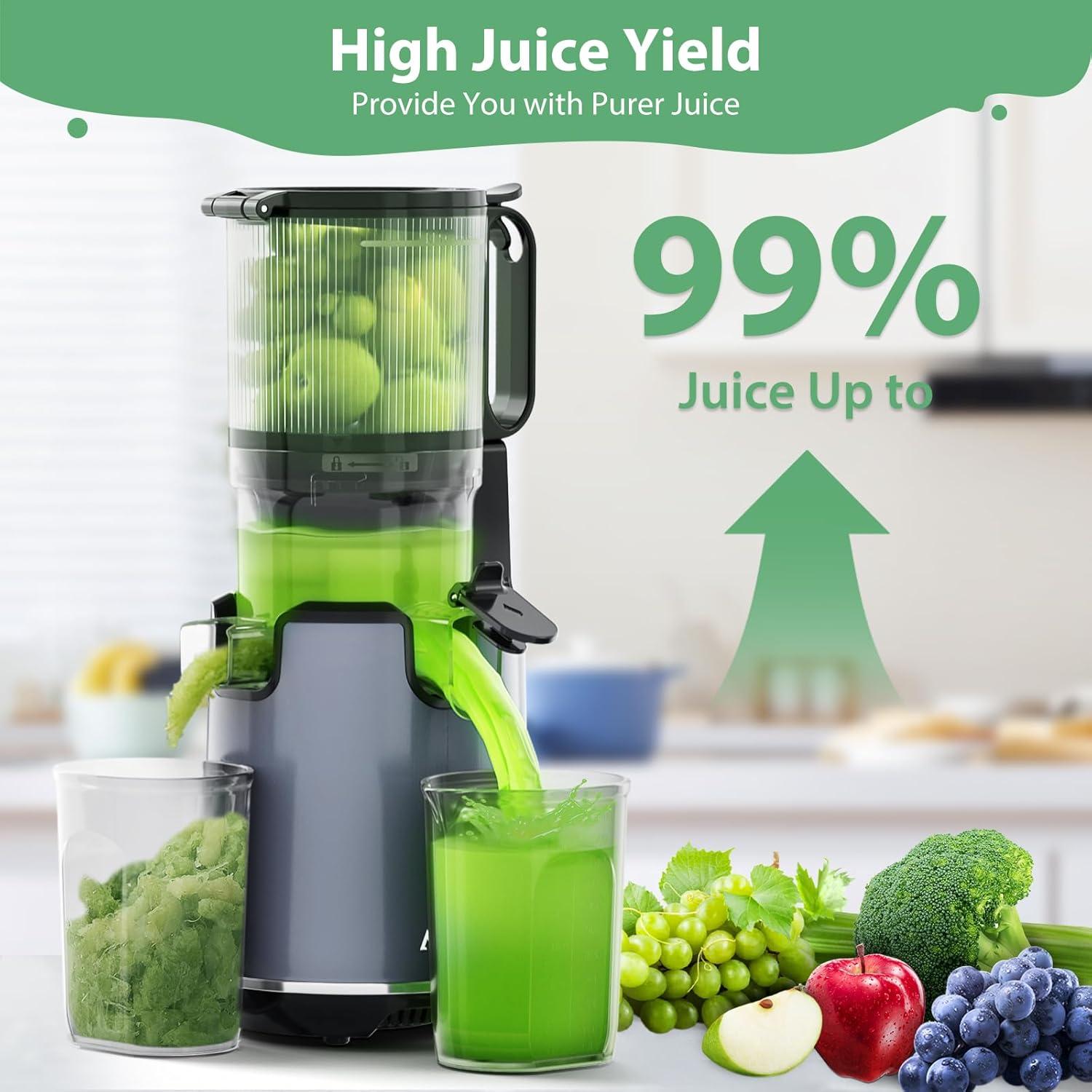 Aeitto Aeitto 250W Masticating Juicer, Cold Press with 5.3" Feed Chute & 1.7L Capacity, Easy to Clean, High Juice Yield