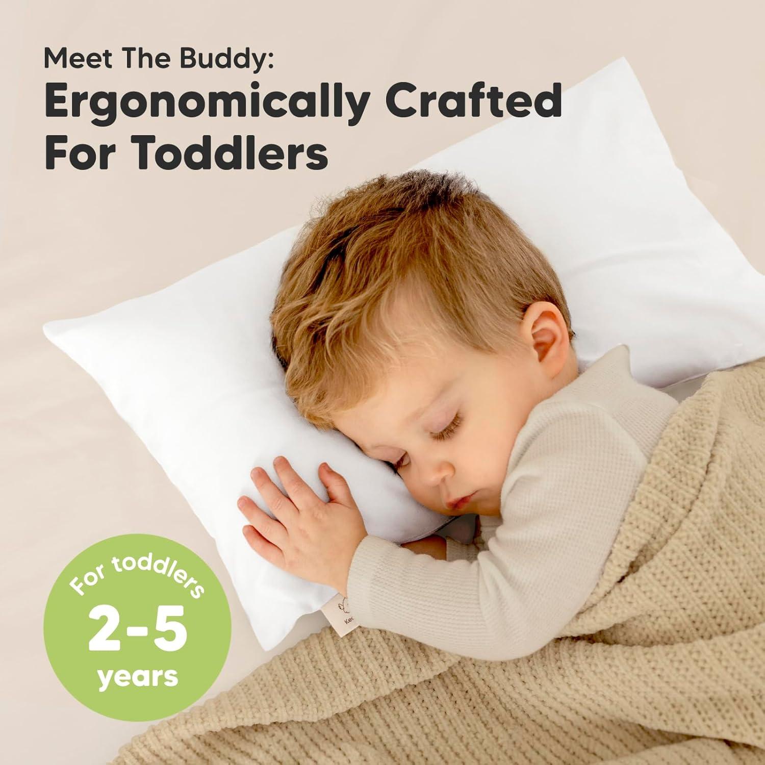 Soft White Ergonomic Toddler Pillow with Pillowcase