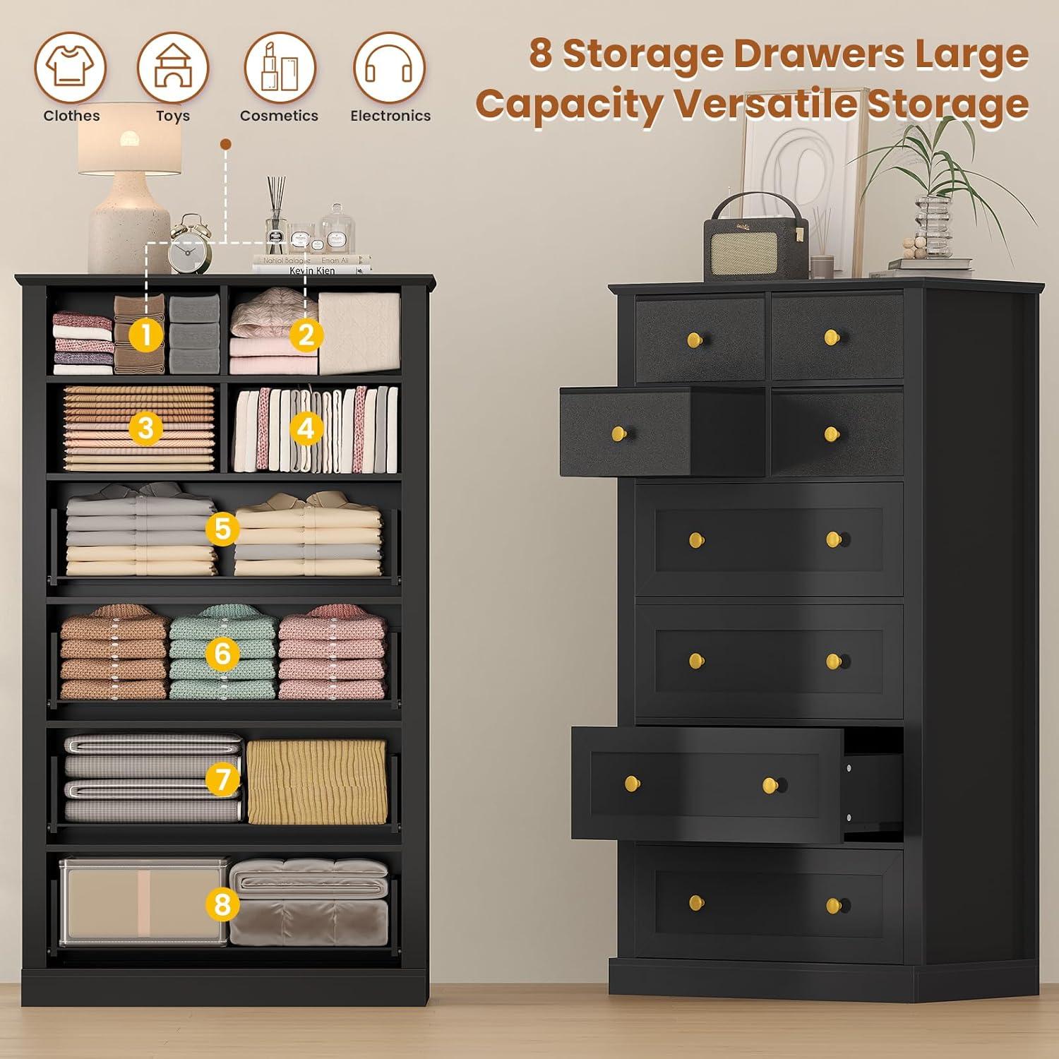 Winston Porter 8 Drawers Tall Dresser For Bedroom, Tall Dressers And Chest Of Drawers, Vertical Chest Of Drawers Dresser For Bedroom