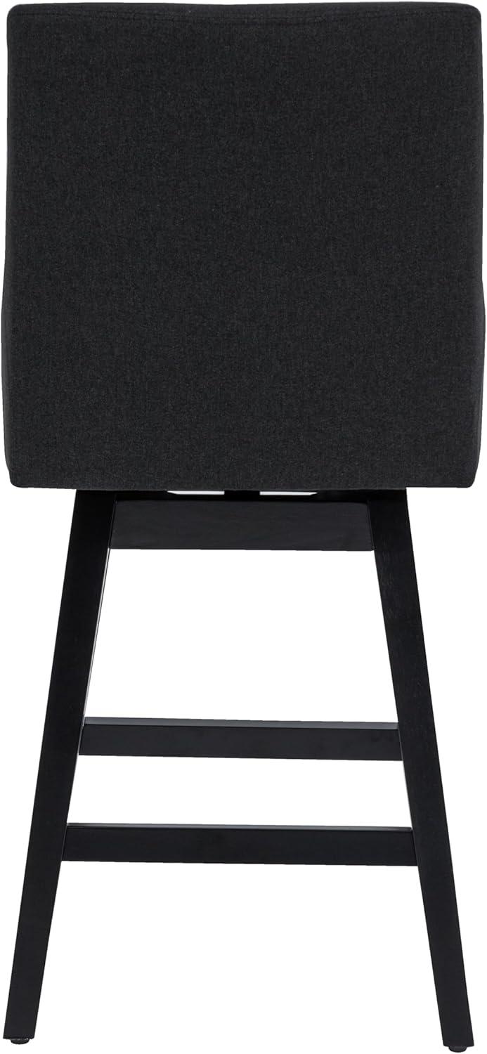 CHITA 26 inch Upholstered Swivel Fabric Counter Bar Stools with Back & Wood Legs Set of 2,Faux Leather in Navy Blue